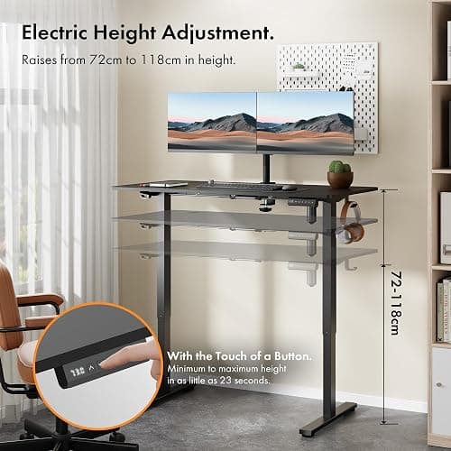 VonHaus Electric Standing Desk, USB-C Charging Height Adjustable Sit Stand Desk with Anti-Collision, Height Preset Technology & Cable Management, Black Four Piece Desktop & Steel Frame, 120x60cm thumbnail 4