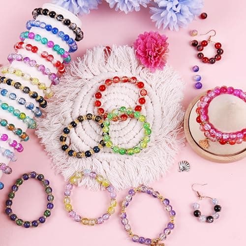 1800PCS 8mm Crackle Glass Beads Bracelet Making Kit, 48 Colors Glass Beads for Jewelry Making, Round Crystal Beads for Bracelets, Friendship Bracelet kit for DIY Crafts Gifts, 2 Box (Crackle Colors) thumbnail 7