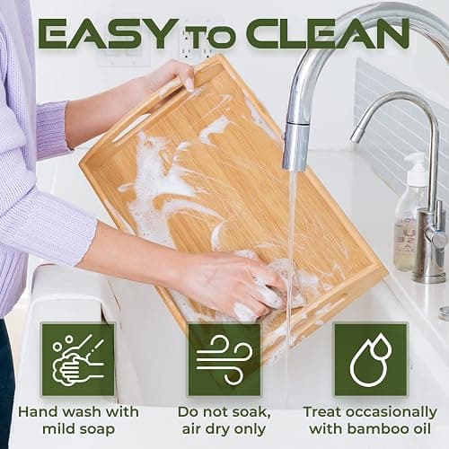 Greenco Rectangle Bamboo Butler Serving Tray with Handles - Bed Trays for Eating - Bed Tray - Breakfast Tray thumbnail 6