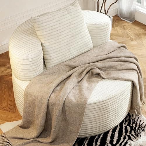 B.Sauraseng 37.4" Oversized Boneless Chair Round, Chaise Lounge Boneless Accent Chair Indoor, Upholstered Corduroy Deep Seat Sofa Chair, No Assembly Required, for Living Room Bedroom Apartment - Image 1