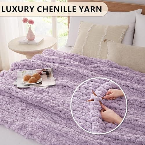 L'AGRATY Chunky Knit Blanket Throw - Soft Chenille Yarn Throw Blanket 50x60: Handmade Thick Cable Knit Crochet Blanket - Large Knit Blanket Chunky Rope Knot Throw Blanket for Couch Sofa Bed Home Decor thumbnail 3
