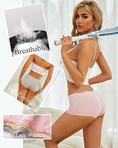 UNDER THE SEA Boy Shorts Underwear for Women Cotton Boxer Briefs Full Covreage Lace Boyshort Womens Panties 6 Pack thumbnail 4