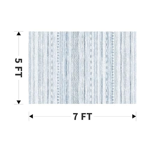 5x7 Area Rugs for Living Room Machine Washable Rug Distressed Indoor Carpet Neutral Moroccan Boho Rug Ultra Soft Area Rug for Bedroom Dining Room Playroom Office, Blue thumbnail 2