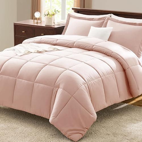 CozyLux Full Size Comforter Sets - Blush Pink Comforter Full Size, 3 Pieces Box Stitched Bed Set for All Seasons, Soft Lightweight Bedding Sets with 1 Down Alternative Comforter and 2 Pillow Shams - Image 1