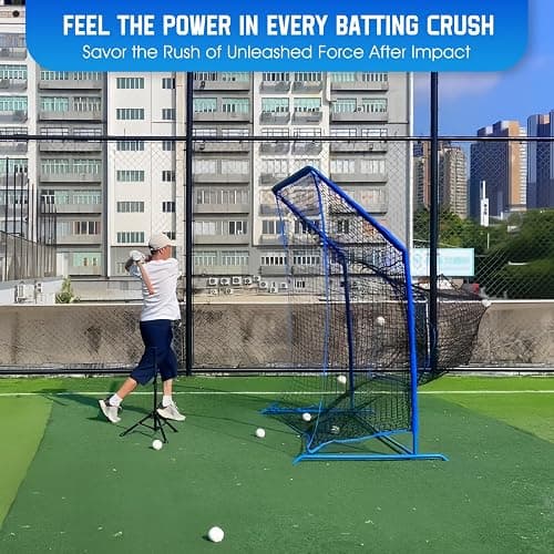 Baseball Softball Net with Blocking System, 7x7ft/6x6ft Practice Cage for Batting/Pitching/Fielding, Metal Frame with Elevated Base and Storage Bag for Backyard Outdoor Indoor thumbnail 4