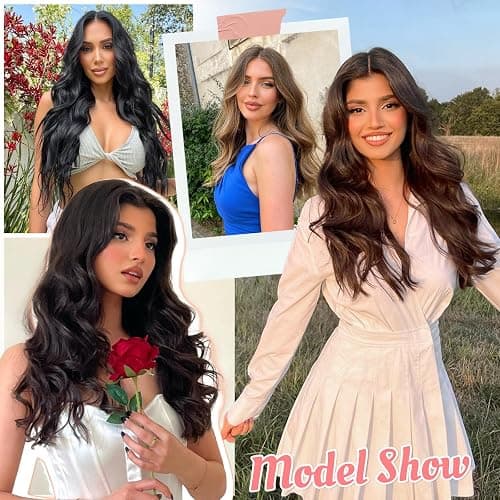 Fliace Clip in Hair Extensions for Women Dark Brown Long Wavy Hair Extensions Clip Ins 6PCS 24 Inch Synthetic Soft and Natural Thick Hair Pieces for Women thumbnail 8