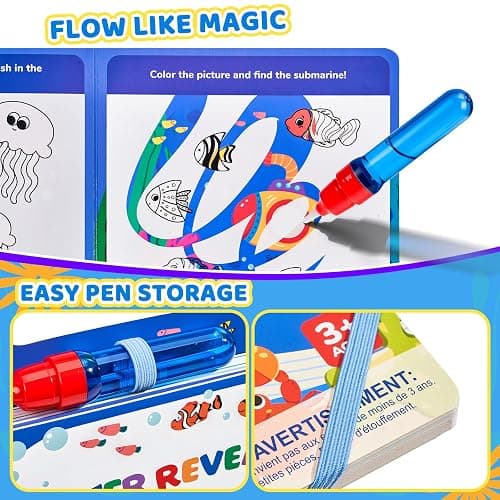JoyCat Ocean Water Coloring Book for Toddler Kids, 13 Pages, No-Mess | Reusable color-reveal scenes for repeat play, Water pen with holder, Carry handle and closure band for travel, Gift for kids thumbnail 5