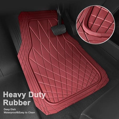 CAR PASS Heavy Duty Rubber Car Floor Mats, Waterproof Universal Trim-to-Fit Car Mats All Weather Floor Mats for SUV Truck Sedan, Premium Auto Floor Mats Full Set 3 Piece Anti-Slip, All Burgundy Red thumbnail 8