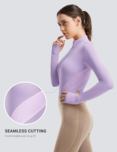 FitsT4 Sports Womens Equestrian Shirts Thumbholes Long Sleeve Horse Riding Shirts Quick Dry UPF50+ Riding Top Half Zip thumbnail 5