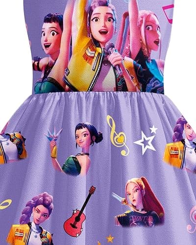 Girls Demon Hunter Dress Flutter Sleeve Kids Clothes Singer Printed Summer 5-12Y - Purpleblue - 9-10 Years thumbnail 3