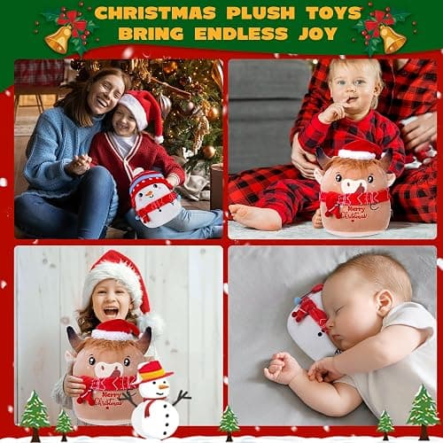 SEAOPOP Christmas Cow Stuffed Animal: 8-Inch Cute Highland Cow Plush Toy with Festive Scarf Soft Plushie Pillow, Perfect Christmas Holiday Birthday Gifts for Kids Girls Boys thumbnail 7