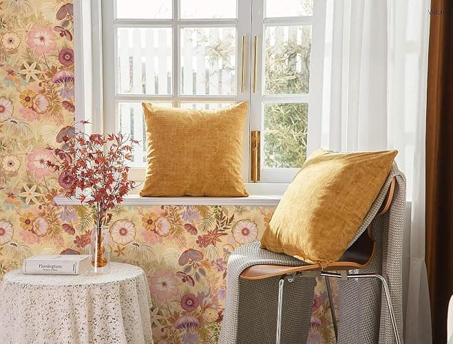 Ismoon Vintage Floral Peel and Stick Wallpaper Deep Beige Pink Contact Paper Jellyfish Starfish Stick on Wall Paper Removable Self Adhesive Vinyl Wallpaper for Bedroom Wall Cabinet Decor 17.3x78.7in thumbnail 3