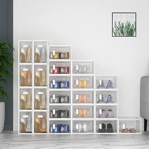 SIMPDIY Shoe Storage, 12 Pack Shoe Organizer for Closet, Shoe Boxes Clear Plastic Stackable Shoe Containers with Lids for Size 10 thumbnail 7