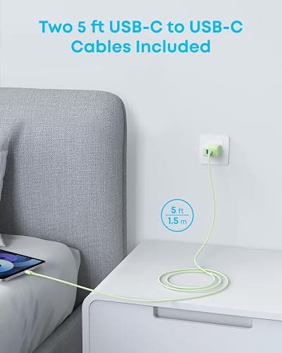 Anker iPhone Charger, 2-Pack 20W Fast USB C Charger Block, Type C Charger Fast Charging for iPhone 17/17 Pro Max/16 Series/iPad Pro and More (Green, 2 Pack & 2 Cable) thumbnail 3