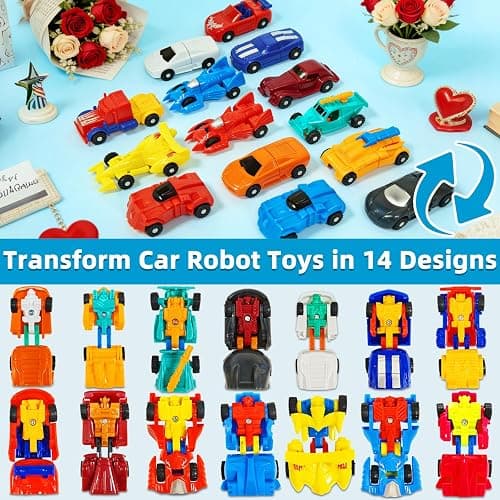 28 Pack Transforming Car Robot Toys for Kids with 14 Styles Mini Vehicle | Transform Party Favors Toys for Boys, Birthday Gifts, School Class Classroom Rewards, Game Prizes and Goodie Bag Fillers thumbnail 3