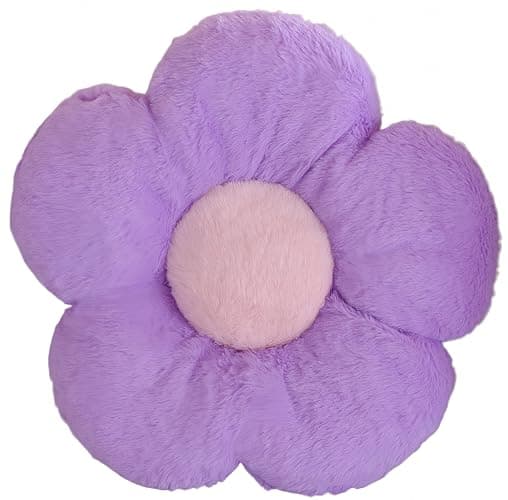 YILANLAN Cute Flower Cushion Plush Floor Pillow Casual Comfortable Pillow Office Living Room Bed Decoration Cushion Simple Room Decoration (Purple, 50cm) - Image 1