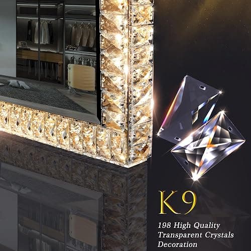 35" x 27" Crystal LED Dimmable Hollywood Vanity Mirror, Large Lighted Makeup Mirror for Desk, Dimmable 3 Lighting Modes, Lights with Crystal Crush Diamond, Metal Frame thumbnail 5