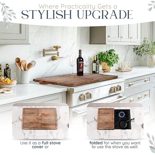 Wooden Stove Top Cover Board for Gas Burner & Electric Stove, Mango Wood Noodle Board Stove Cover with Handle for Gas Stovetop 4 & 5 Burners, Stove Top Cutting Board Oven Top Cover Cooktop Protector thumbnail 4