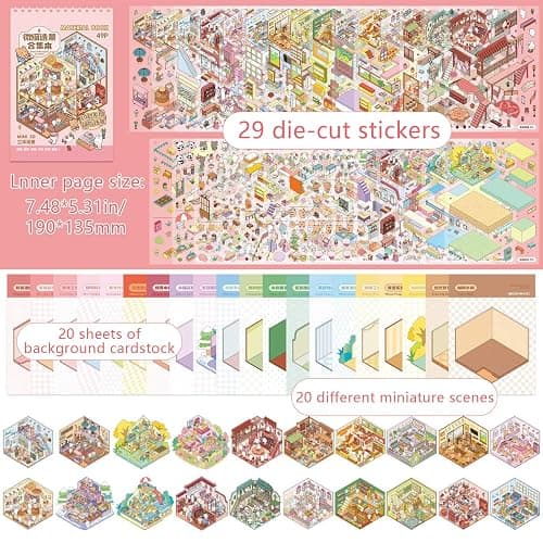 deegbbyi 20 Sets 3D Autocollants de Scène, DIY Amusants House Sticker avec 2Pcs Pince, Stickers 3D, Stickers Scene Miniature, Convient aux Adultes et Enfants pour Soulager Stress et Passer le Temps thumbnail 4