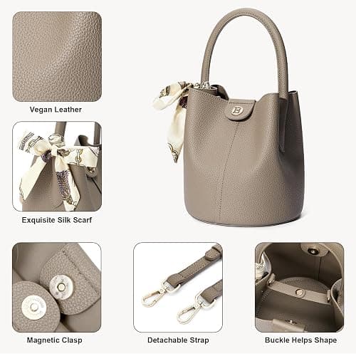 BOSTANTEN Small Crossbody Bags for Women Vegan Leather Mini Bucket Handbag Removable Shoulder Strap thumbnail 6