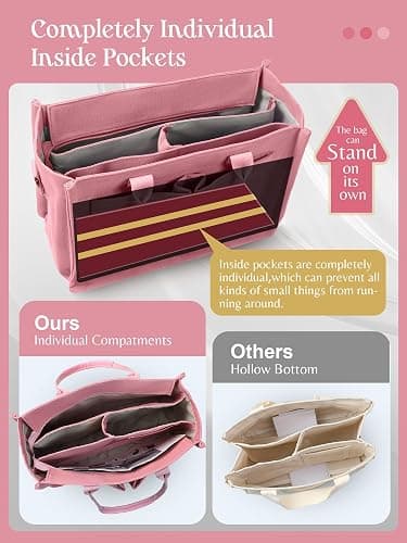 FIORETTO Canvas Tote Bag for Women with Zipper Closure & Individual Compartments for Work College for Teacher & Nurse thumbnail 7