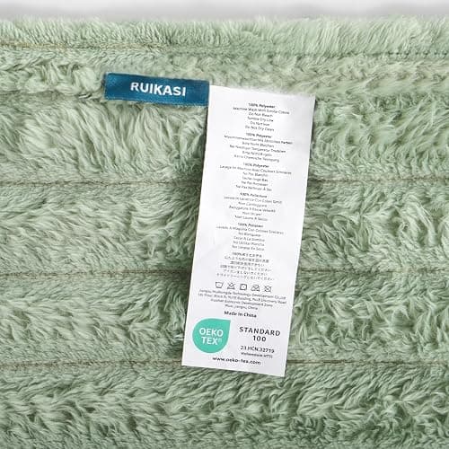 RUIKASI Fleece Throw Blanket for Sofa - Single Fluffy Green Throws for Sofas Large, Soft Warm Blanket Throw for Couch, Luxury Decorative Ribbed Bed Blanket 130x150cm - Throw/Single - Green thumbnail 12