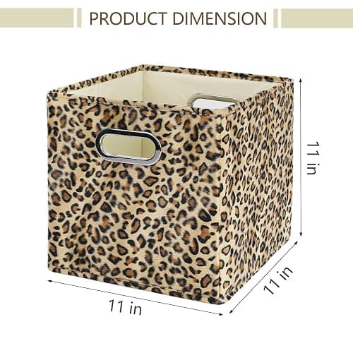 ANMINY 2PCS Storage Cubes Leopard Cheetah Print Velvet Fabric Storage Bins for Shelves, Collapsible Washable Closet Storage Baskets Boxes with Handles for Organizing and Storage -Brown, 11"x 11"x 11" thumbnail 3