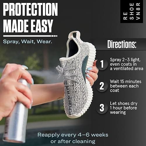 RESHOEVN8R Rain & Stain Shoe Protector Spray - Waterproof, 6.5oz | Quick-drying, no harsh chemicals, protects sneakers, suede, canvas, leather & white shoes, long-lasting thumbnail 5