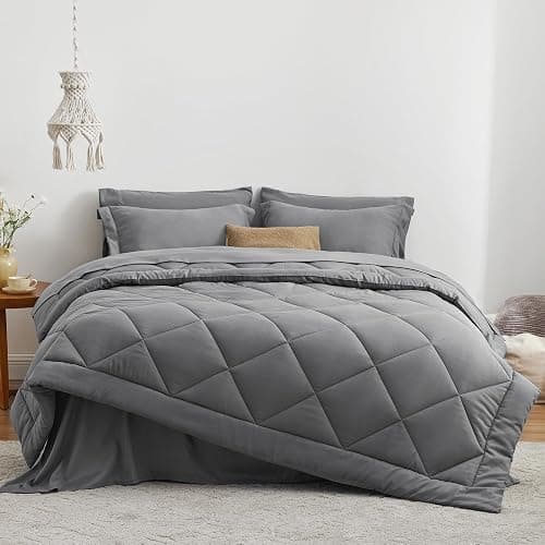 Love's cabin Queen Comforter Set Grey, 7 Pieces Queen Bed in a Bag, All Season Bedding Sets with 1 Comforter, 1 Flat Sheet, 1 Fitted Sheet, 2 Pillowcase and 2 Pillow Sham thumbnail 2