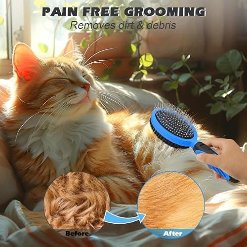 2PCS Pet Grooming Tools - Double-Sided Brush for Shedding and Bathing, Suitable for Short/Long Haired Dogs Cats and Horses, Deshedding Dog Brush, Mane & Tail Combs for Horses - Pet Supplies (Blue) thumbnail 5