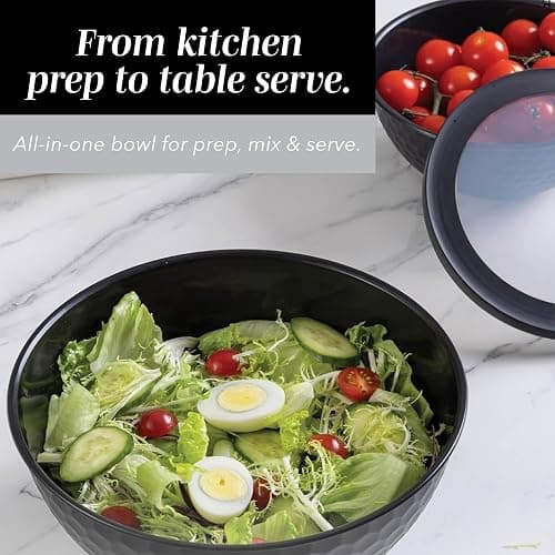 COOK WITH COLOR Mixing Bowls with Lids - 12 Piece Plastic Nesting Bowls Set includes 6 Prep Bowls and 6 Lids, Non Slip Bottom and Embossed Design - Microwave Safe (Black) thumbnail 4