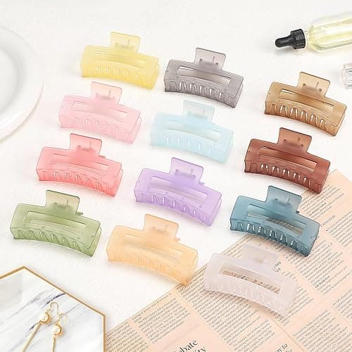 Sisiaipu 3.5 Inch Square and Rectangular Hair Clips - 12 Pcs Claw Clips for Thick and Thin Hair, Rectangle Jaw Clips in Bulk, Hair Accessories for Women and Girls - Ice Cream thumbnail 4