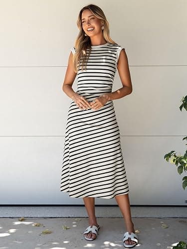 Glamaker Women Summer Tshirt Midi Dress Soft A Line Cap Sleeve Casual Sun Dress for Work Beach Vacation thumbnail 6