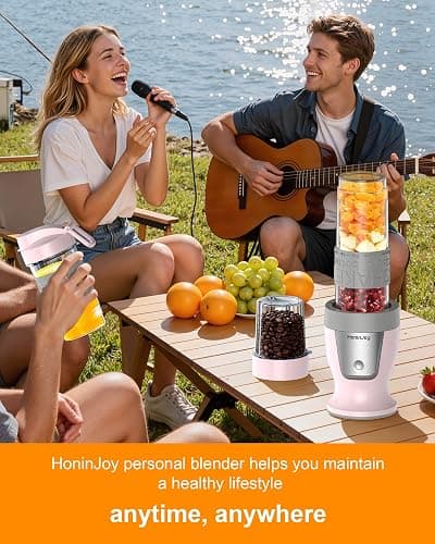 HoninJoy Smoothie Blender, 650W Personal Blenders for Shakes and Smoothies with Grinder Cup & 2 BPA-Free Portable Cups (20oz+14oz), Portable Blender for Juices, Smoothies Maker for Kitchen, Pink thumbnail 2