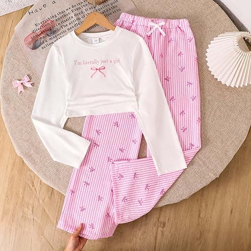 SoLu DAY8 Clothing Girls Set Age 8-13 Years Fall Winter Long Sleeve Top Pullover and Wide Leg Pants Tracksuit Girls Fashion Cute Comfy Casual School Jogging Athletic Sportswear thumbnail 3