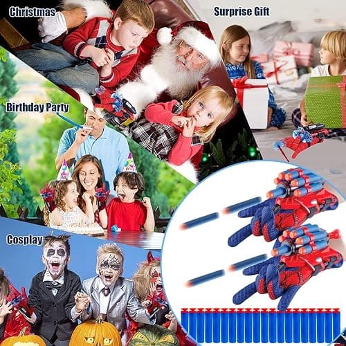 keumi 2 Sets Spider Web Shooters for Kids Easter Decorations Basket Stuffers Cosplay Launcher Gloves with Wrist Toy Set Hero Webs Shooter for Kids thumbnail 7