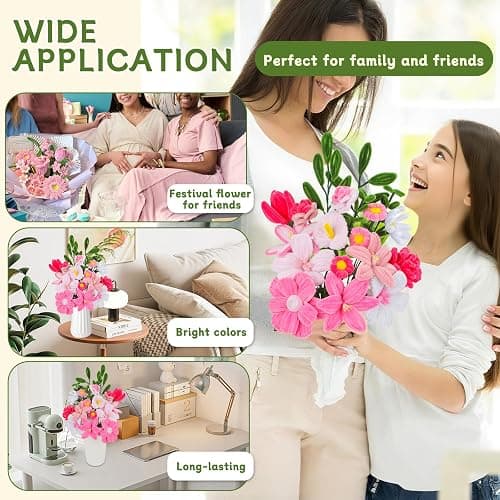 550 Pcs Pipe Cleaners Craft, 7 Colors Chenille Stems Pipe Cleaners Flower Kit, Pipe Cleaner Bulk Flower Making Crafts Kit with Supplies, Instructions for Festival Home Decor thumbnail 6