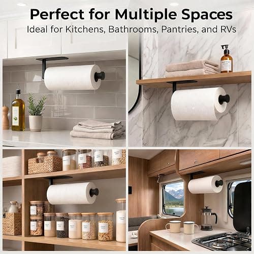Paper Towel Holder Under Cabinet, Self Adhesive or Screw Mount, Fits Most Standard US Paper Towel Rolls, SUS304 Stainless Steel, Black thumbnail 6
