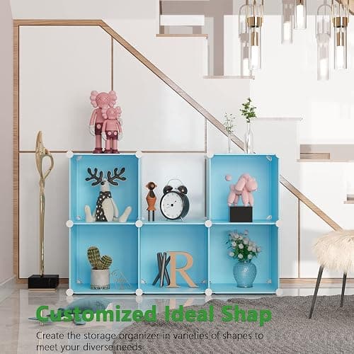 C&AHOME Cube Storage Organizer, 6-Cube Shelves Units, Closet Cabinet, DIY Plastic Modular Book Shelf, Ideal for Bedroom, Living Room, Office, 36.6" L x 12.4" W x 36.6" H Blue UPCS06L thumbnail 2