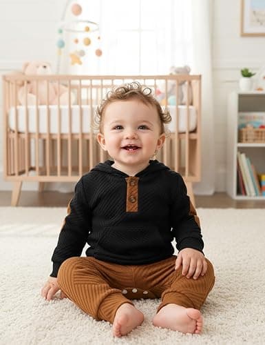 Fommy Baby Boy Clothes Colorblocked Long Sleeve Hoodie + Long Pants 2PCS Fall Winter Outfits Set thumbnail 3