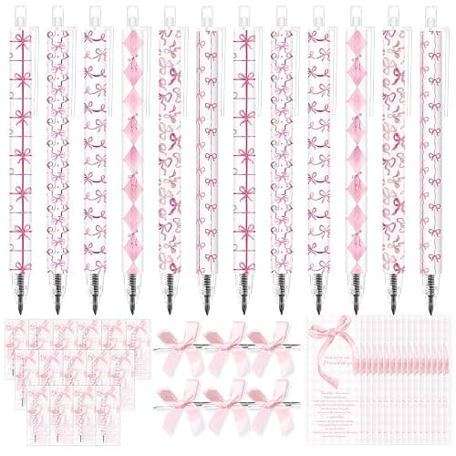 Sayglossy 30 Set Preppy Pink Coquette Bow Mechanical Pencil Bow of Friendship Bookmark Card 6 Styles Eternal Pencil Kawaii School Supplies Galentines Gift for BFF Daughter Student Classmate Friend - Image 1