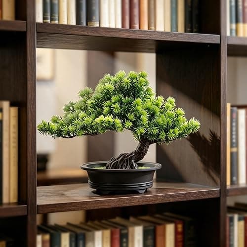 Artificial Bonsai Tree Indoor Faux Plants with Pot for Home Office Desk Shelf Decor, 9.5" Tall, Green thumbnail 4