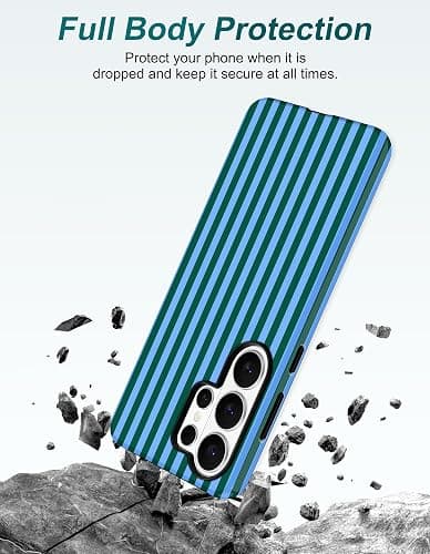 Aitipy Magnetic Striped Phone Case for Samsung Galaxy A16 5G, Blue Green | Compatible with MagSafe, Cute Stripes Aesthetic Design, TPU and PC Protective Phone Cover for Women Men Girls Boys thumbnail 5