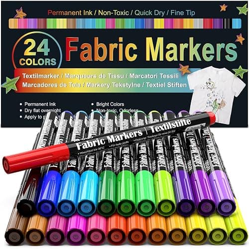 Fabric Markers Permanent For Clothes, 24 Colors Fabric Paint Pens -Waterproof & Machine Washable, Paint Markers for T-Shirt, Canvas Shoes,Bags,Baby Onesies, Fine Tip Clothing Marker for Laundry Marker - Image 1