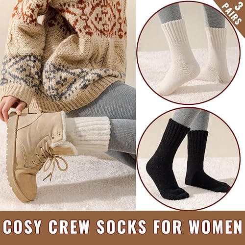 VoJoPi Thermal Crew Boot Socks for Women, 3 Pairs Thick Cushion Warm Winter Socks, Gift for Ladies Size 7-11 thumbnail 5
