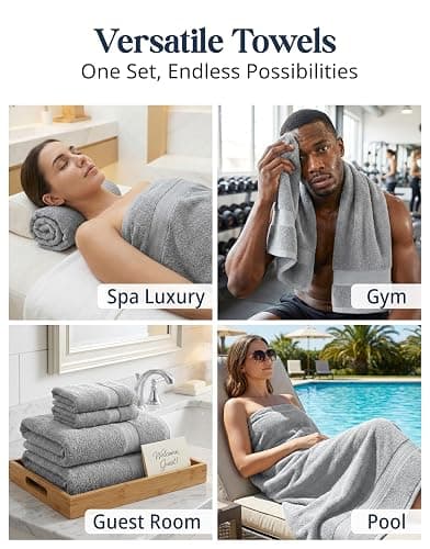 100% Cotton Bath Towels Set Soft Absorbent Quick Dry 16 Piece - Grey | Towels for the Bath, Absorbent & Durable, Ring-Spun, Ideal for Home & Spa, with OEKO-TEX thumbnail 7