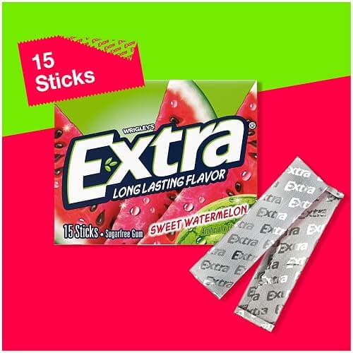 EXTRA Gum Sweet Watermelon Sugarfree, Bulk, Individually Wrapped, Long Lasting Fruit Gum Watermelon Flavor Perfect for Fresh Breath at School, Work & Travel 15 Count, Pack of 10 thumbnail 3