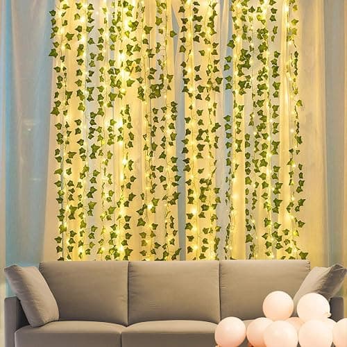 KASZOO Vines with Fairy Lights for Bedroom - 200 LED Ivy Curtain Wall Vines for Wedding, Party, Dorm, Indoor & Outdoor Use, 6.5ft x 6.5ft thumbnail 7