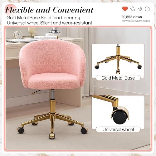 KCC Faux Fur Makeup Vanity Chair,Home Office Desk Chair with Wheels, Blue | Fluffy Swivel Modern Armchair Upholstered Fuzzy Height Adjustable for Teens Women Girls Elegant for Living Room Bedroom thumbnail 7