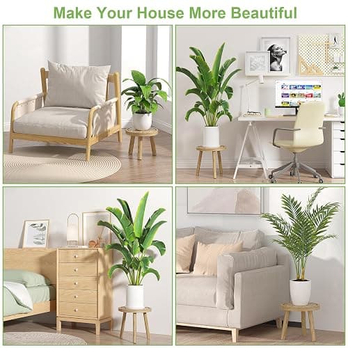 Vecxoty 3-Pack Wood Plant Stands Indoor, Single Plant Stand for 6-12 Inch Pots, Mid-Century Modern Plant Stool, Tall Plant Stand for Large Plants for Living Room, Balcony, Office (Light Brown thumbnail 4